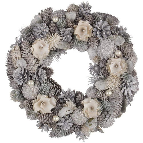 Ghirlanda Frosty retro porta natalizio con fiori e pigne Ø 35 cm Casa e cucina/Decorazioni per interni/Addobbi e decorazioni per ricorrenze/Decorazioni natalizie/Orpelli e festoni MagiediNatale.it - Altamura, Commerciovirtuoso.it