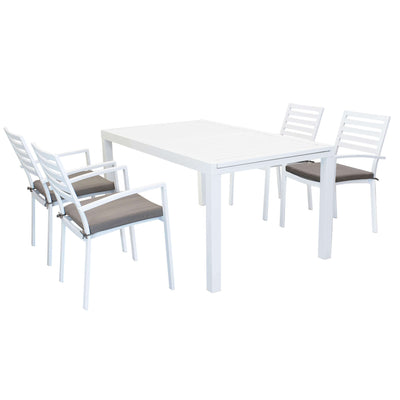 DEXTER - set tavolo da giardino allungabile 160/240x90 compreso di 4 poltrone in alluminio Bianco Milani Home