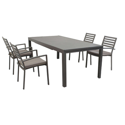 DEXTER - set tavolo da giardino allungabile 160/240x90 compreso di 4 poltrone in alluminio Taupe