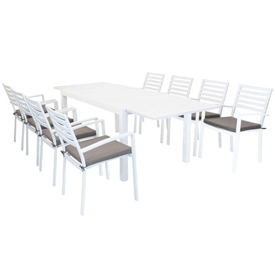 DEXTER - set tavolo da giardino allungabile 160/240x90 compreso di 8 poltrone in alluminio Bianco Milani Home