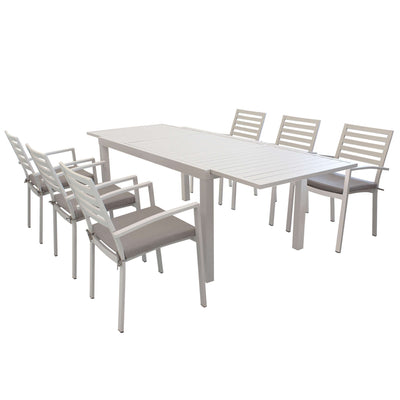 DEXTER - set tavolo da giardino allungabile 160/240x90 compreso di 6 poltrone in alluminio Tortora Milani Home