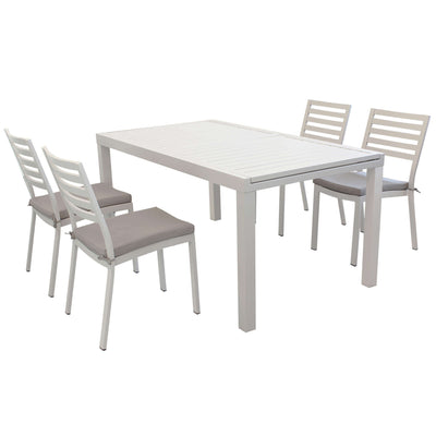 DEXTER - set tavolo da giardino allungabile 160/240x90 compreso di 4 sedie in alluminio Tortora Milani Home
