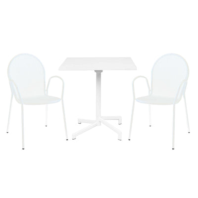OPERA - set tavolo da giardino 70x70 compreso di 2 poltrone in ferro Bianco Milani Home