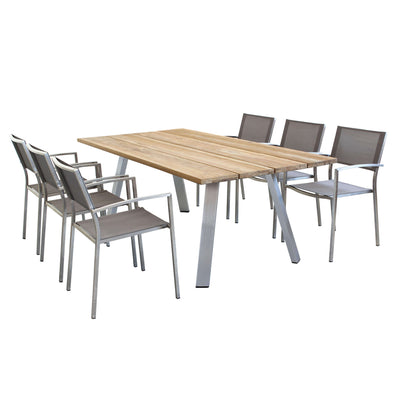 SALTUS - set tavolo in alluminio e teak cm 200x100x74 h con 6 sedute Grigio