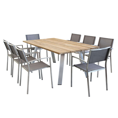 SALTUS - set tavolo in alluminio e teak cm 200x100x74 h con 8 sedute Grigio