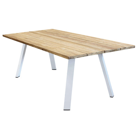 SALTUS - set tavolo in alluminio e teak cm 200x100x74 h con 8 sedute Bianco Milani Home