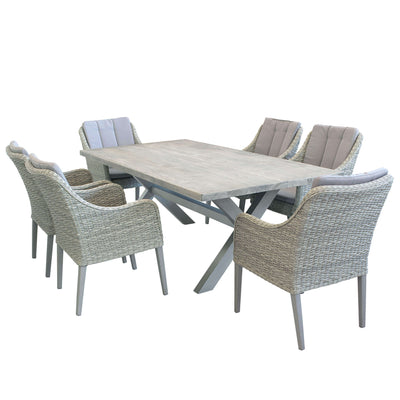 IBEX - set tavolo in alluminio cm 200x100x74 h con 6 sedute Cemento Milani Home