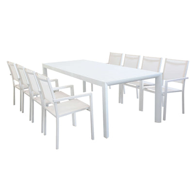 EQUITATUS - set tavolo in alluminio cm 180/240x100x75 h con 8 sedute Bianco Milani Home