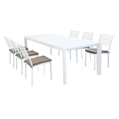 EQUITATUS - set tavolo in alluminio cm 180/240x100x75 h con 6 sedute Bianco Milani Home