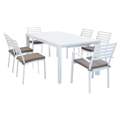 EQUITATUS - set tavolo in alluminio cm 180/240x100x75 h con 6 sedute Bianco Milani Home