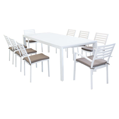 EQUITATUS - set tavolo in alluminio cm 180/240x100x75 h con 8 sedute Bianco Milani Home
