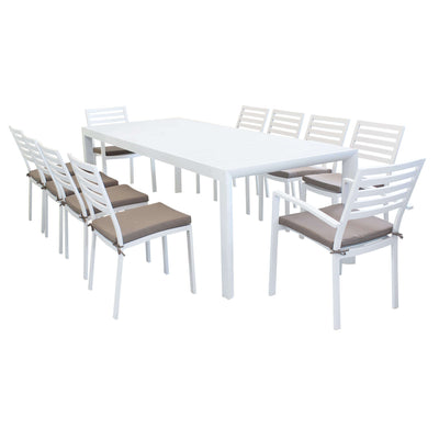 EQUITATUS - set tavolo in alluminio cm 180/240x100x75 h con 10 sedute Bianco Milani Home
