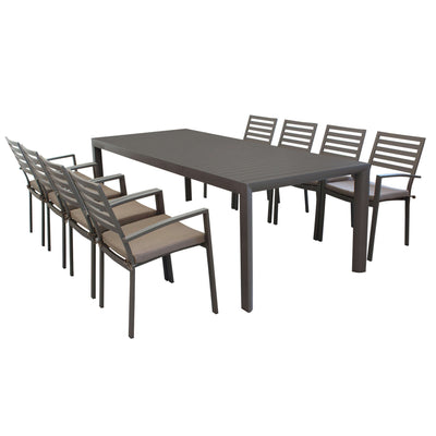 EQUITATUS - set tavolo in alluminio cm 180/240x100x75 h con 8 sedute Taupe Milani Home