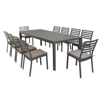 EQUITATUS - set tavolo in alluminio cm 180/240x100x75 h con 10 sedute Taupe