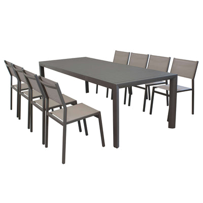 EQUITATUS - set tavolo in alluminio cm 180/240x100x75 h con 8 sedute Taupe Milani Home