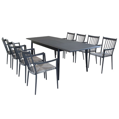 IMPERIUM - set tavolo in alluminio cm 160/240x90x76 h con 8 sedute Antracite Milani Home