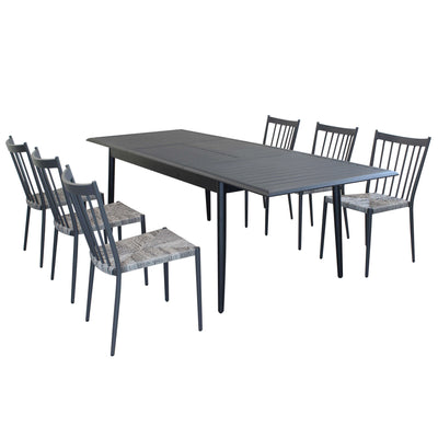 IMPERIUM - set tavolo in alluminio cm 160/240x90x76 h con 6 sedute Antracite Milani Home