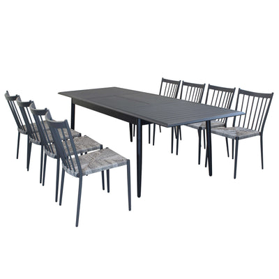 IMPERIUM - set tavolo in alluminio cm 160/240x90x76 h con 8 sedute Antracite Milani Home