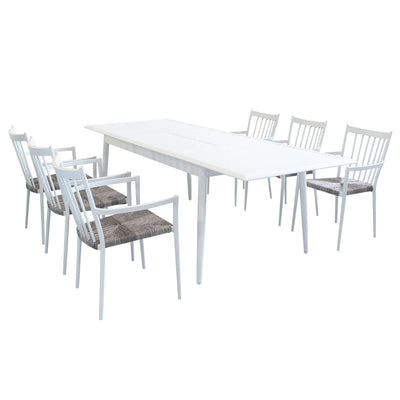 IMPERIUM - set tavolo in alluminio cm 160/240x90x76 h con 6 sedute Bianco Milani Home