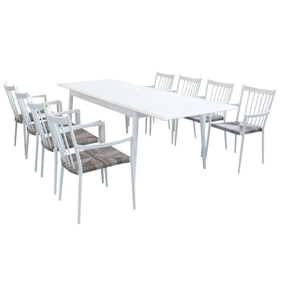 IMPERIUM - set tavolo in alluminio cm 160/240x90x76 h con 8 sedute Bianco Milani Home