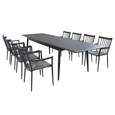 IMPERIUM - set tavolo in alluminio cm 200/300x90x76 h con 8 sedute Antracite Milani Home