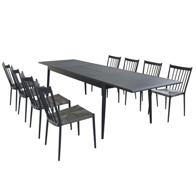 IMPERIUM - set tavolo in alluminio cm 200/300x90x76 h con 8 sedute Antracite Milani Home