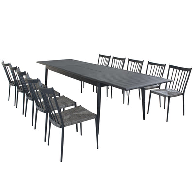 IMPERIUM - set tavolo in alluminio cm 200/300x90x76 h con 10 sedute Antracite Milani Home