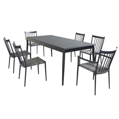 IMPERIUM - set tavolo in alluminio cm 200/300x90x76 h con 6 sedute Antracite Milani Home
