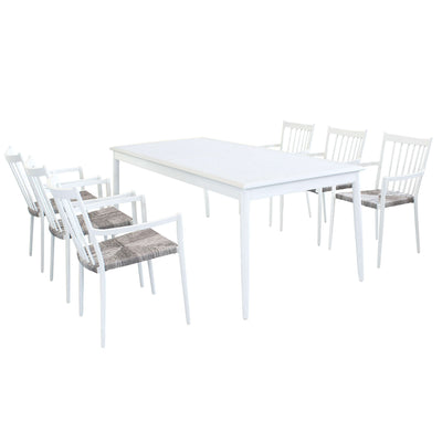 IMPERIUM - set tavolo in alluminio cm 200/300x90x76 h con 6 sedute Bianco Milani Home
