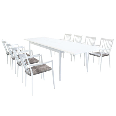 IMPERIUM - set tavolo in alluminio cm 200/300x90x76 h con 8 sedute Bianco Milani Home