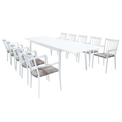 IMPERIUM - set tavolo in alluminio cm 200/300x90x76 h con 10 sedute Bianco Milani Home