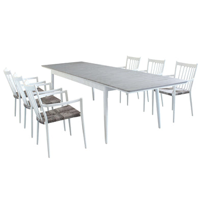 DONATO - set tavolo in alluminio e polywood cm 200/300x90x76 h con 6 sedute Bianco Milani Home