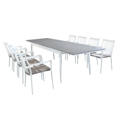 DONATO - set tavolo in alluminio e polywood cm 200/300x90x76 h con 8 sedute Bianco Milani Home