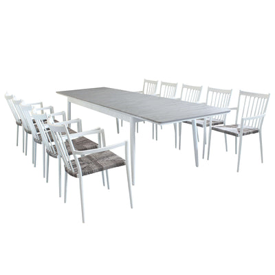 DONATO - set tavolo in alluminio e polywood cm 200/300x90x76 h con 10 sedute Bianco Milani Home