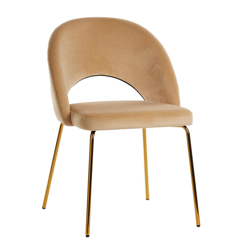 Sedia Scacchi in velluto Camel con gambe Ottone h 83 cm arredamento moderno Casa e cucina/Arredamento/Sala da pranzo/Sedie Decor Space - Altamura, Commerciovirtuoso.it