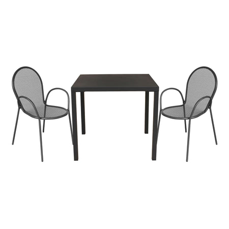 INDEX - set tavolo da giardino 80x80 compreso di 2 poltrone in ferro Antracite Milani Home
