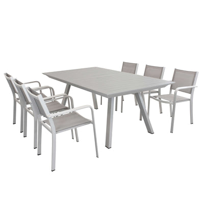 SPLENDOR - set tavolo da giardino allungabile 200/300x110 compreso di 6 poltrone in alluminio Tortora Milani Home