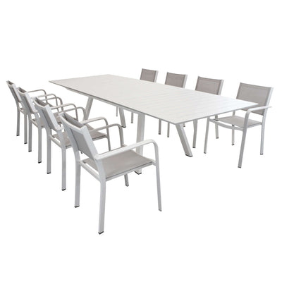 SPLENDOR - set tavolo da giardino allungabile 200/300x110 compreso di 8 poltrone in alluminio Tortora Milani Home