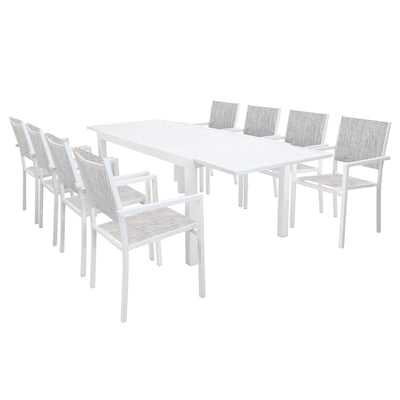 DEXTER - set tavolo da giardino allungabile 160/240x90 compreso di 8 poltrone in alluminio Bianco
