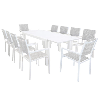 DEXTER - set tavolo da giardino allungabile 160/240x90 compreso di 10 poltrone in alluminio Bianco Milani Home