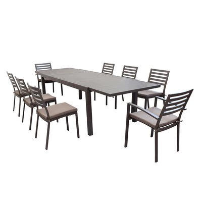DEXTER - set tavolo da giardino allungabile 200/300x100 compreso di 6 sedie e 2 poltrone in alluminio Taupe