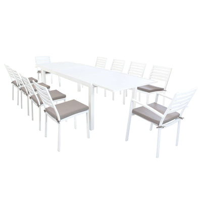DEXTER - set tavolo da giardino allungabile 200/300x100 compreso di 8 sedie e 2 poltrone in alluminio Bianco Milani Home