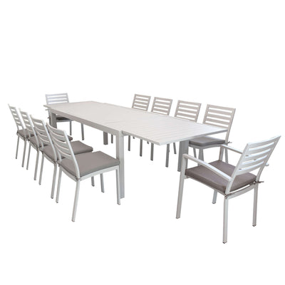 DEXTER - set tavolo da giardino allungabile 200/300x100 compreso di 8 sedie e 2 poltrone in alluminio Tortora Milani Home