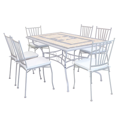 VENTUS - set tavolo da giardino con piano in mosaico 160x90 compreso di 6 sedie in ferro Tortora Milani Home