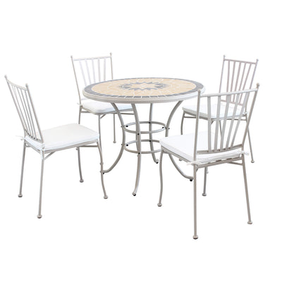 VENTUS - set tavolo da giardino con piano in mosaico tondo 90 compreso di 4 sedie in ferro Tortora Milani Home