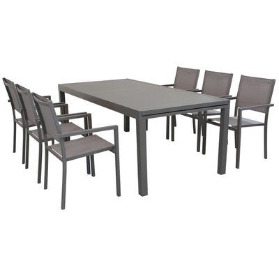 DEXTER - set tavolo da giardino allungabile 200/300x100 compreso di 6 poltrone in alluminio Taupe Milani Home
