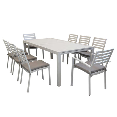 DEXTER - set tavolo da giardino allungabile 200/300x100 compreso di 6 sedie e 2 poltrone in alluminio Tortora Milani Home