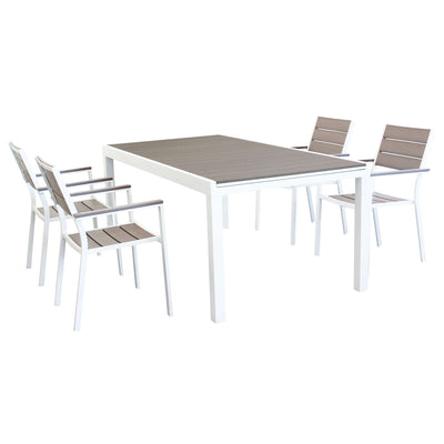 TRIUMPHUS - set tavolo da giardino allungabile 180/240x100 compreso di 4 poltrone in alluminio e polywood Bianco