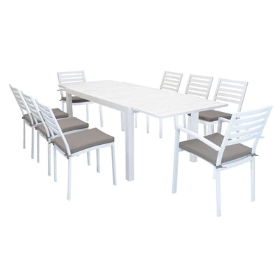 DEXTER - set tavolo da giardino allungabile 160/240x90 compreso di 6 sedie e 2 poltrone in alluminio Bianco