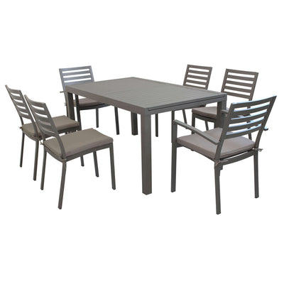 DEXTER - set tavolo da giardino allungabile 160/240x90 compreso di 4 sedie e 2 poltrone in alluminio Taupe